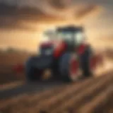 A modern tractor in action on a vast farmland