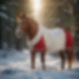 Pony wearing an Amigo blanket in a snowy landscape