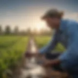 A farmer assessing irrigation systems with flow meters