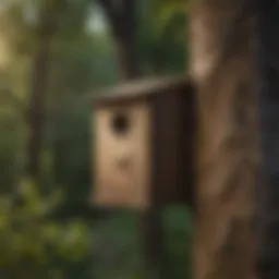 A serene evening scene showcasing a well-placed bat box among trees