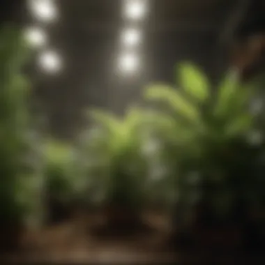 Plants Thriving Under Grow Lights Healthy plants thriving under optimal grow light conditions