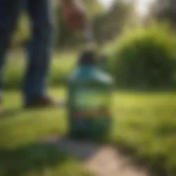 Chemical weed killer application on a lawn