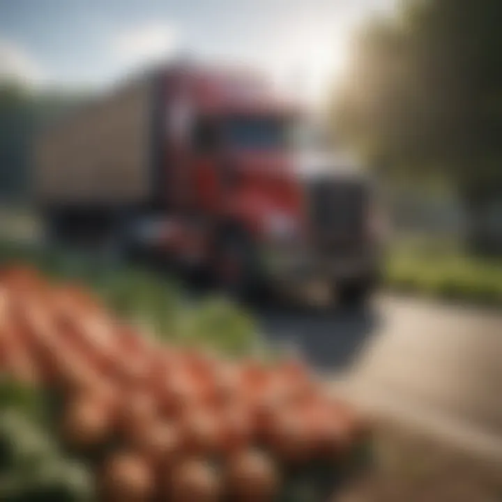 Produce Delivery with Tractor Trailer Tractor trailer delivering produce