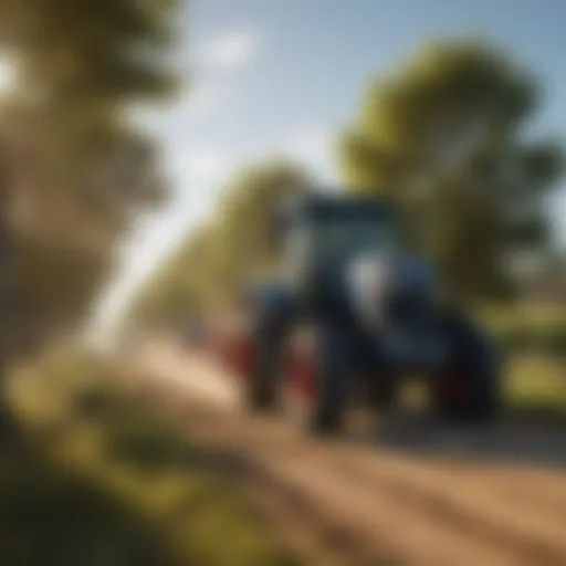 Tractor navigating a rural landscape