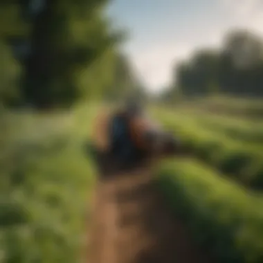 Trimming vegetation in a vibrant agricultural field