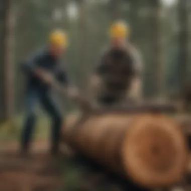 Demonstration of two-man log tongs in action on a logging site