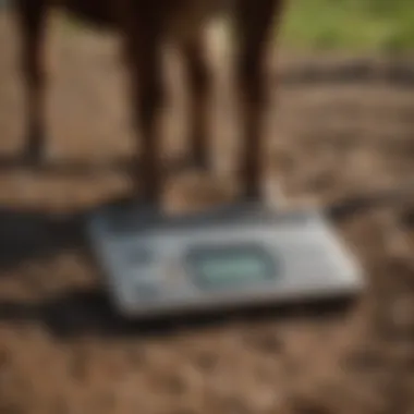 Farmer utilizing cattle scales for livestock management