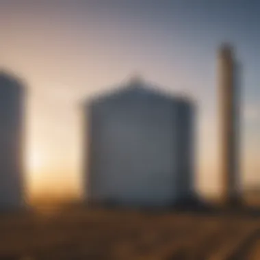 An overview of a conical storage tank in a farm setting