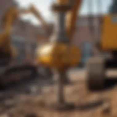 Close-up of the mechanisms of an excavator jack hammer