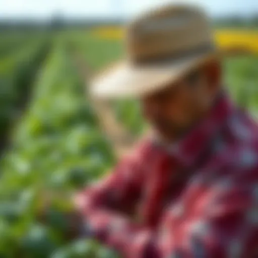 A farmer inspecting crops to ensure compliance with FSMA regulations