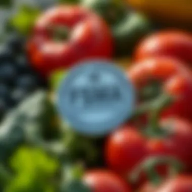 A close-up of fresh produce with a FSMA certification badge
