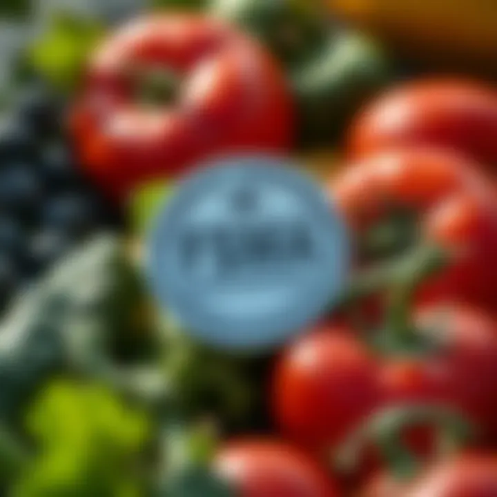 A close-up of fresh produce with a FSMA certification badge