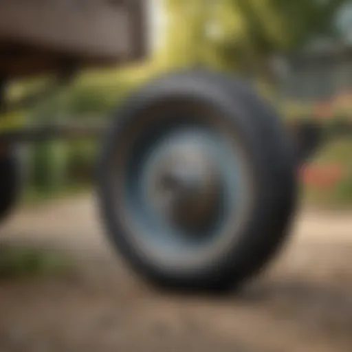 Detailed view of a one-inch axle garden cart wheel showcasing its robust design and materials