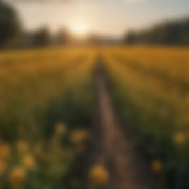 A stunning landscape showcasing a field of crops supported by honey bee pollination