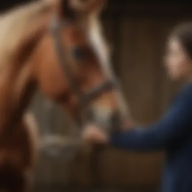 Equestrian examining a horse's health