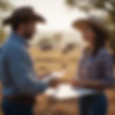 A rancher discussing land options with a financial advisor