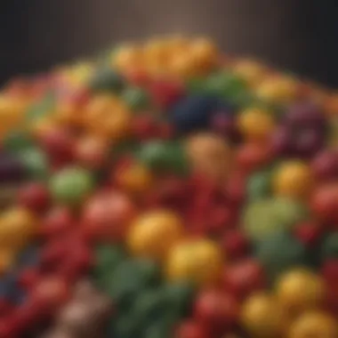 Vibrant Sources of Essential Vitamins Colorful assortment of fruits and vegetables rich in vitamins