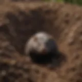 Close-up of a mole digging in the soil