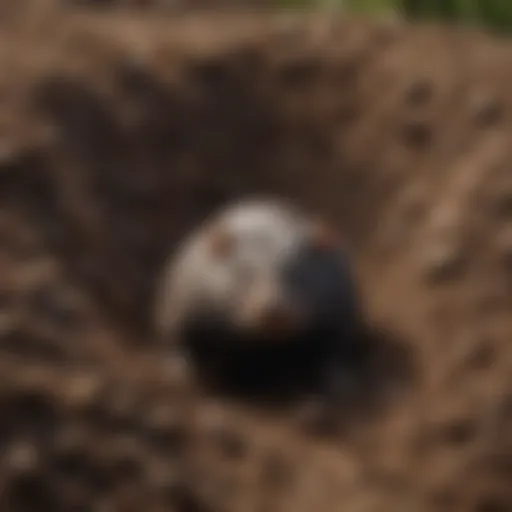 Close-up of a mole digging in the soil