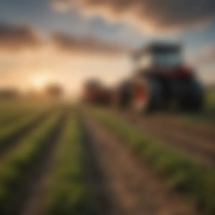 An agricultural landscape featuring machinery equipped with mower sleeve hitches in action.