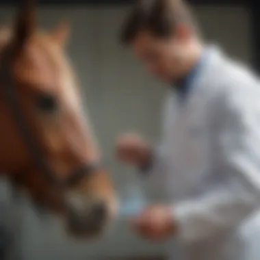 Veterinarian monitoring a horse during nebulization treatment.