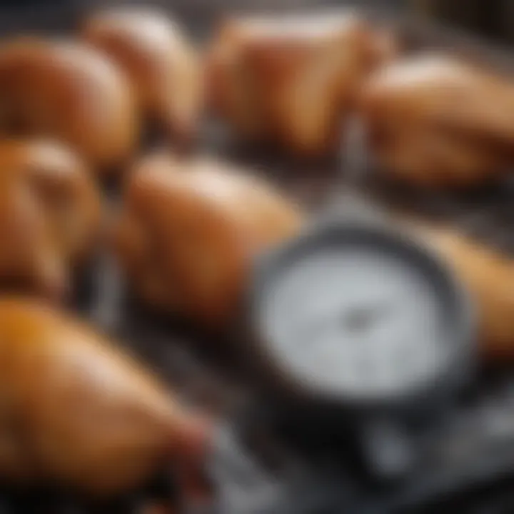 Precision thermometer showing safe chicken cooking temperatures