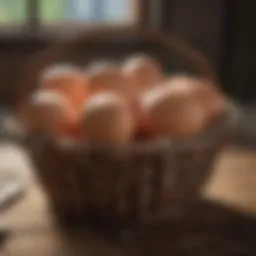 Fresh organic eggs in a rustic basket