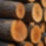 Close-up view of pressure treated logs showcasing their texture and color