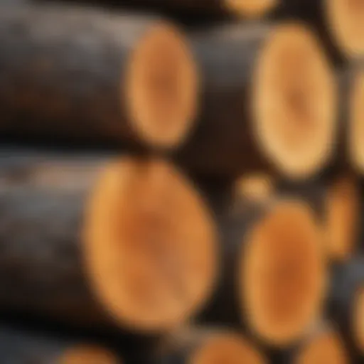 Close-up view of pressure treated logs showcasing their texture and color