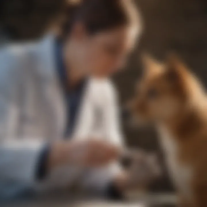 Veterinarian examining a dog for liver health