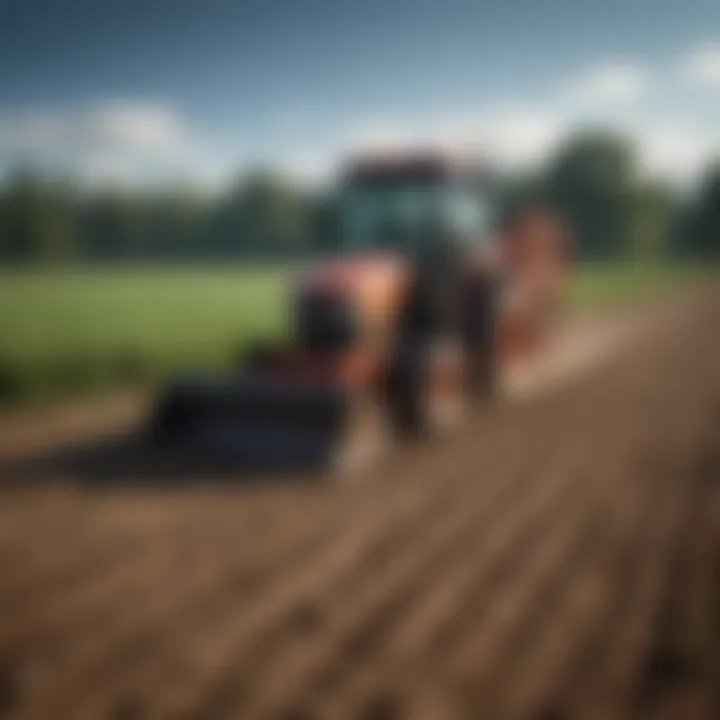 Single bottom plow attached to a subcompact tractor in a field