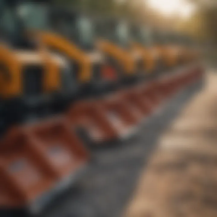 Different types of skid loader buckets displayed