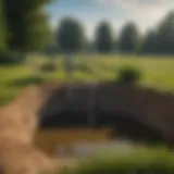 A detailed view of a sump pump reservoir in an agricultural setting