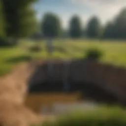 A detailed view of a sump pump reservoir in an agricultural setting