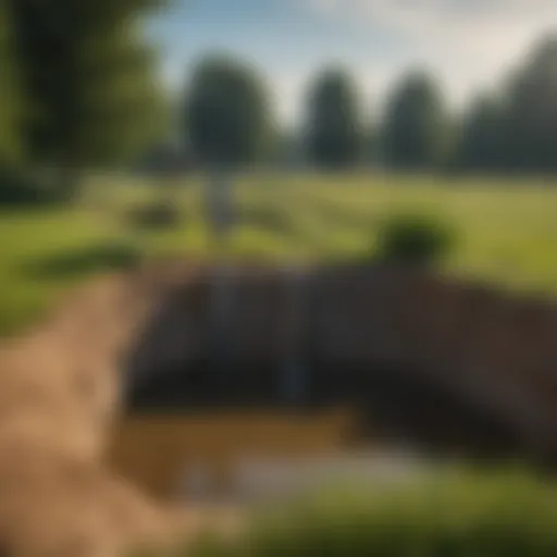 A detailed view of a sump pump reservoir in an agricultural setting