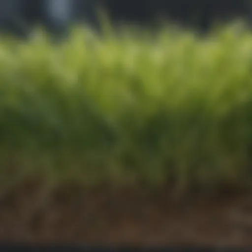 Close-up view of healthy grass with visible thatch layer