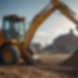 Backhoe fork attachment in action on a construction site