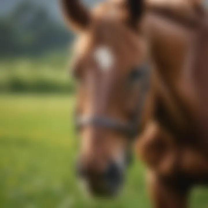 A close-up of a horse in a lush green pasture, symbolizing health and vitality.