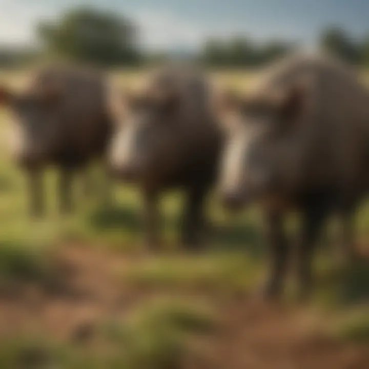A variety of bush hogs lined up in a field showcasing different sizes and types.