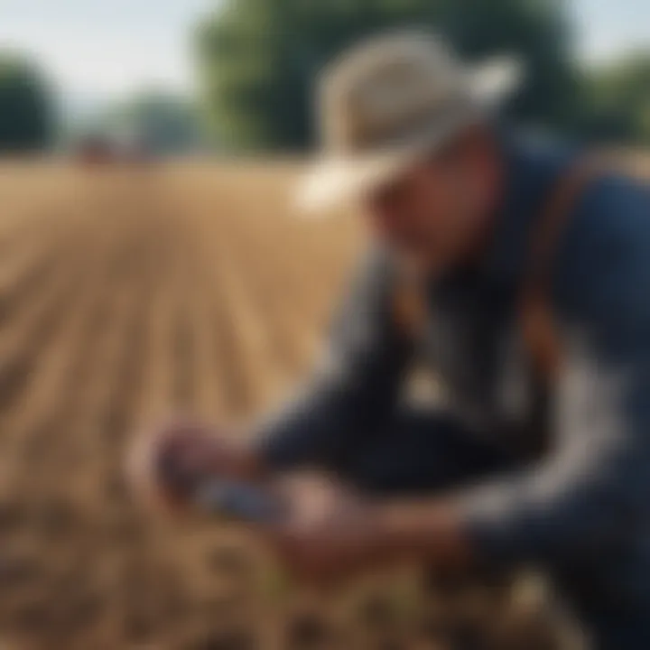 A farmer using an ecmeter in the field