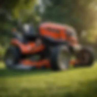High-Quality Push Mower with Wide Cutting Deck A high-quality push mower with a wide cutting deck on a well-maintained lawn