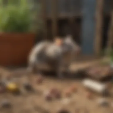 Different types of rat bait displayed in a garden setting