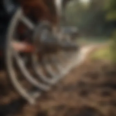 Close-up of the cutting blades of a walk behind brush hog