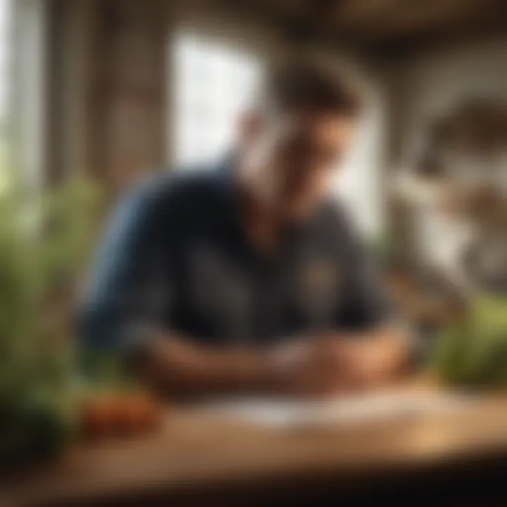 Farmer evaluating financing options at a desk