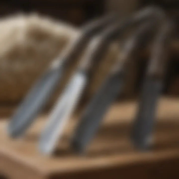 Close-up view of shearing blades and tools