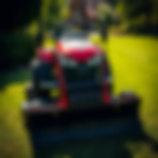 Lawn tractor with plow attachment in action Lawn tractor equipped with a plow on a well-maintained lawn