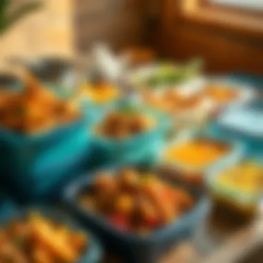 Ready-to-Serve Warm Meals in Tupperware Tupperware neatly arranged with fresh, warm meals ready to serve