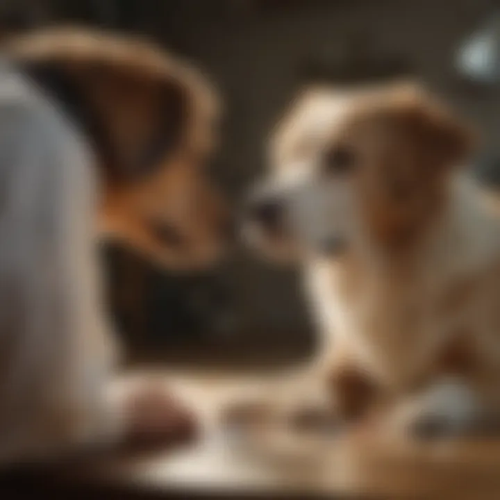 A dog receiving medication from a veterinarian