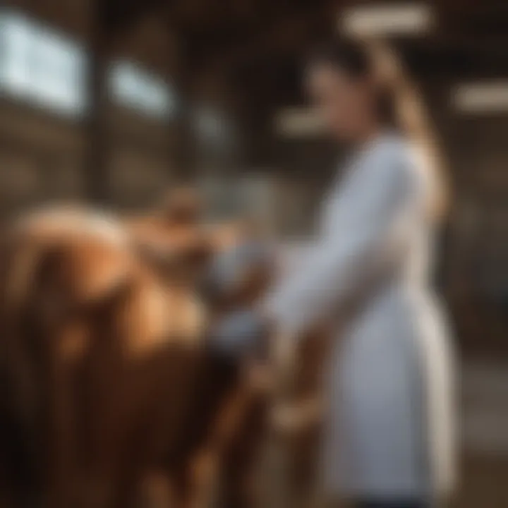 Veterinarian applying cattle whitening shampoo with professionalism in a barn setting