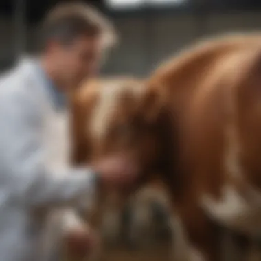 Veterinary Evaluation for Bose Injection Veterinarian examining cattle for Bose injection suitability